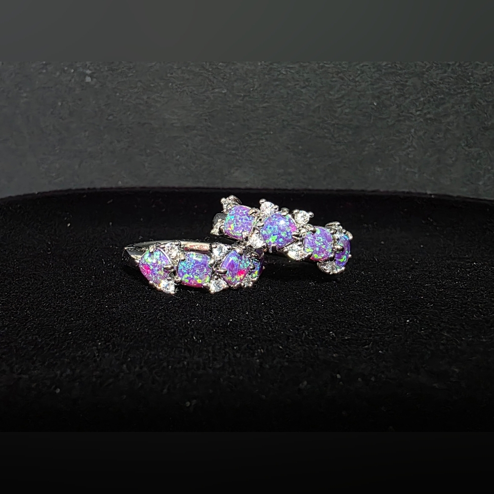 Elegant Silver and Purple Opal Hoops